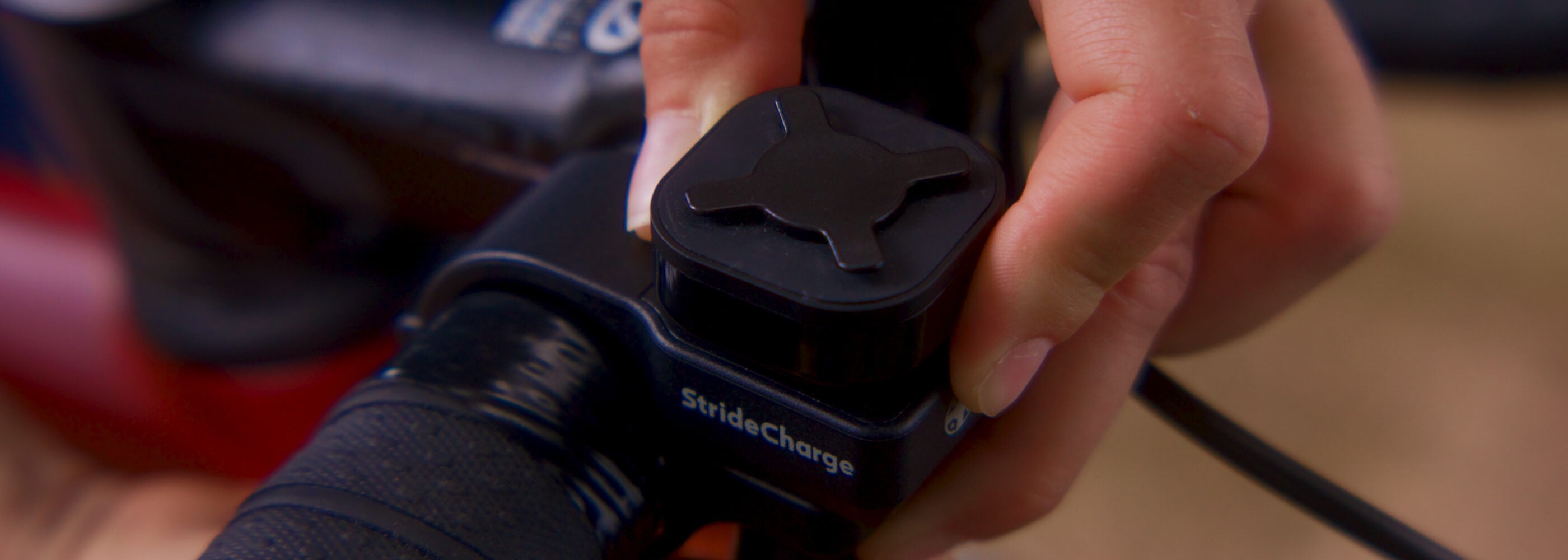 Close up of the Stride Bike Mount installed on a bicycle's handlebars